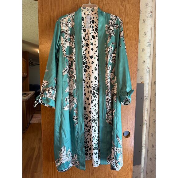 Chico's Kimono Wrap Green floral size 3 leopard print US 16/18 - Picture 1 of 7